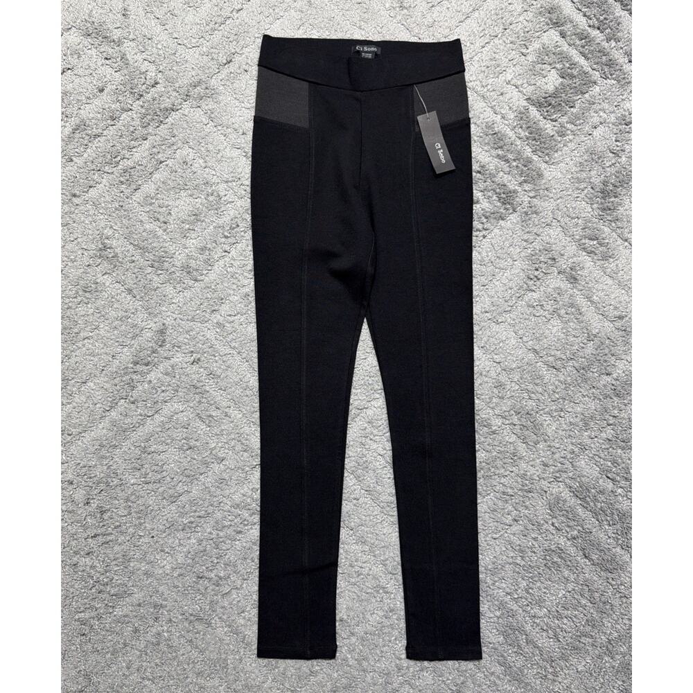 Womens S High Rise Ponte Black Full Length Leggings Pants stretch Ci Sono NWT
